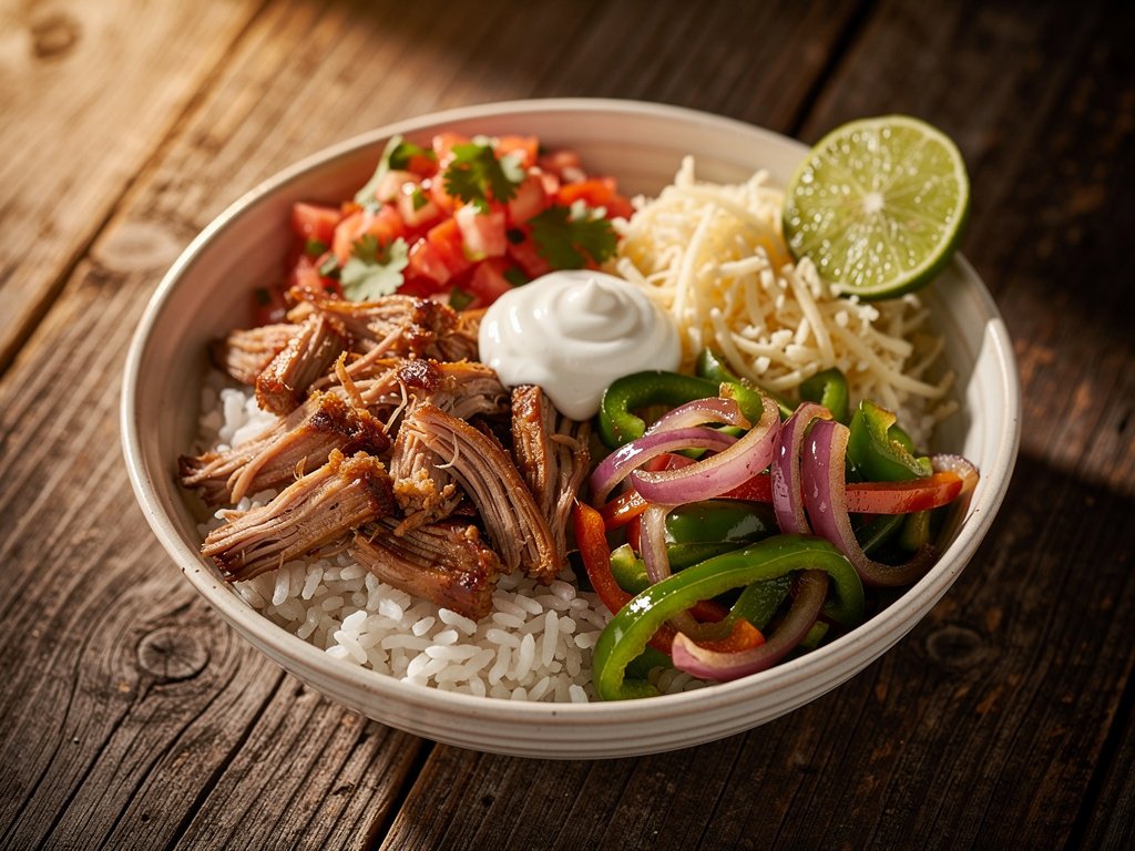 20-Minute Pulled Pork Burrito Bowls with Fresh Tomato Salsa