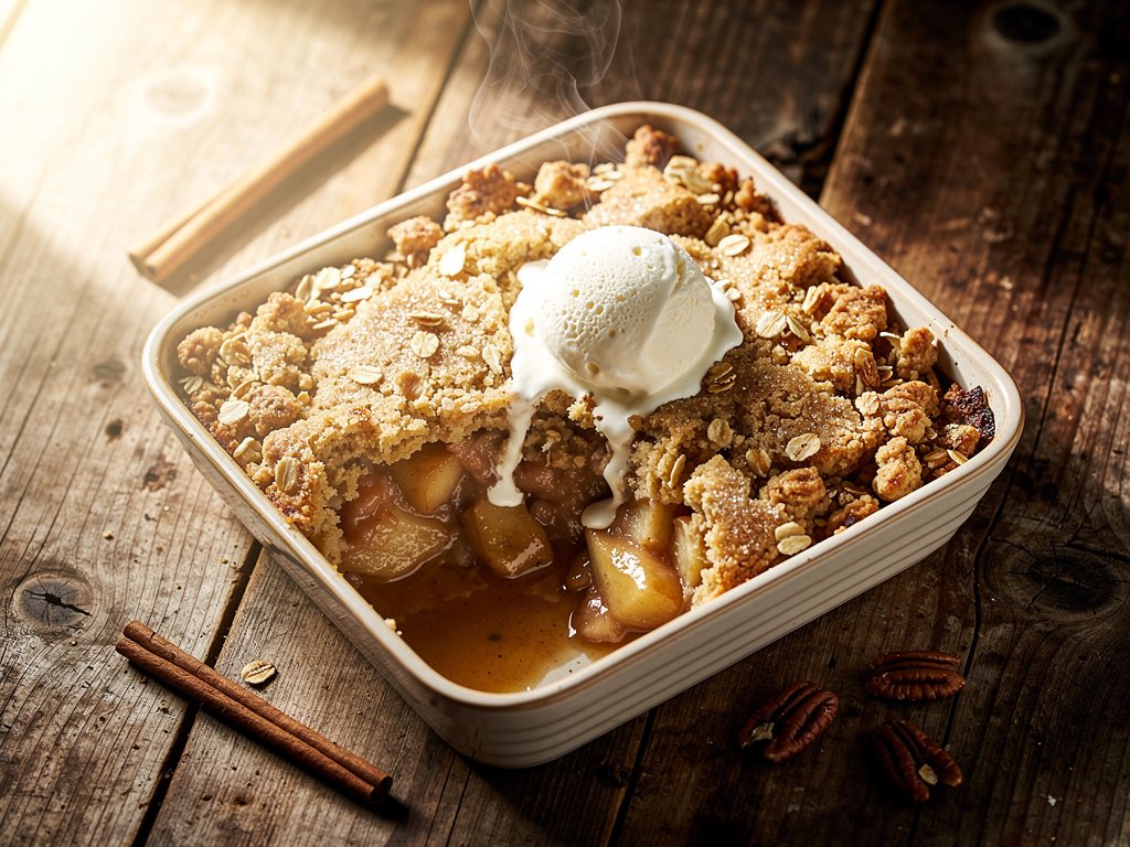 Warm Apple Ginger Crisp with Cinnamon Pecan Crumble