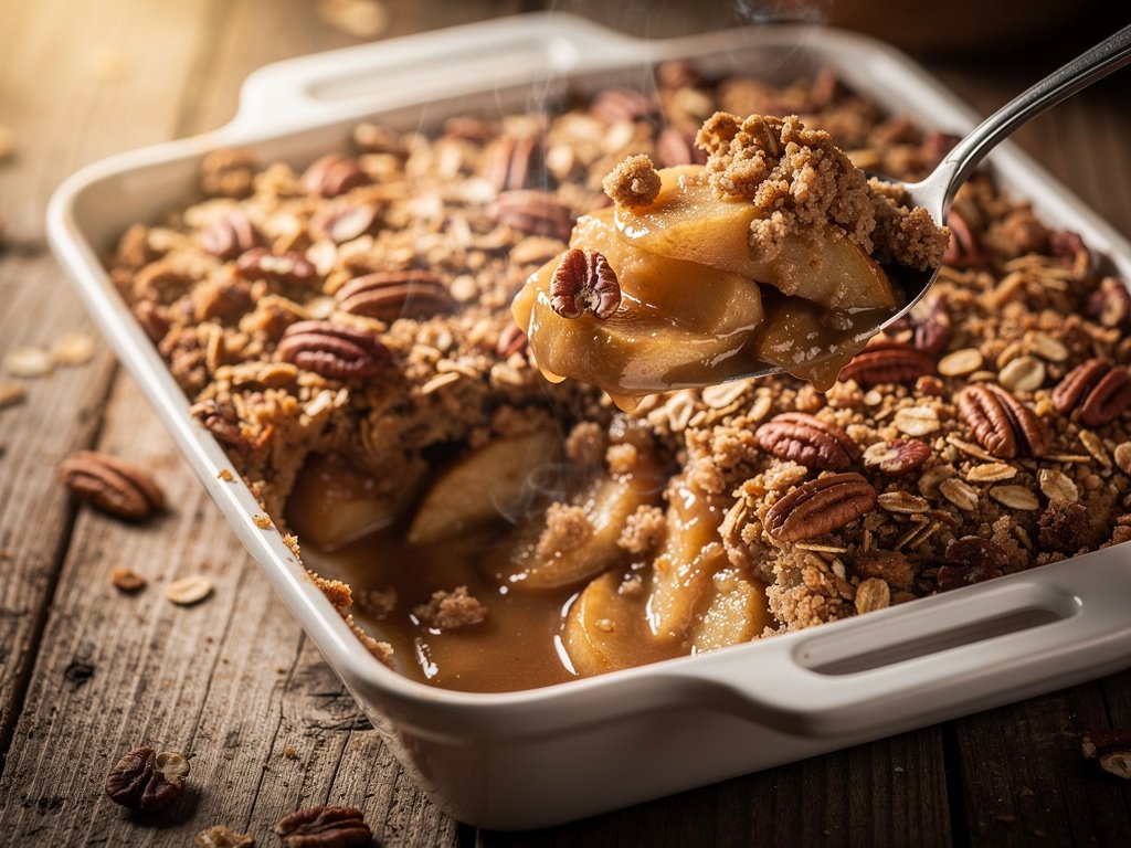 Warm Apple Ginger Crisp with Cinnamon Pecan Crumble