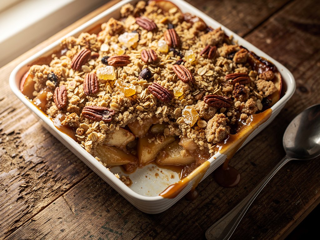 Warm Apple Ginger Crisp with Cinnamon Pecan Crumble