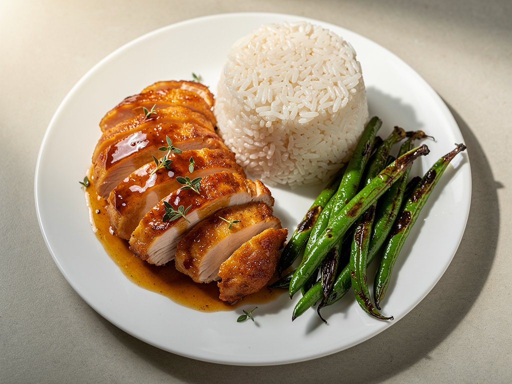 Apricot Glazed Chicken with Jasmine Rice and Green Beans