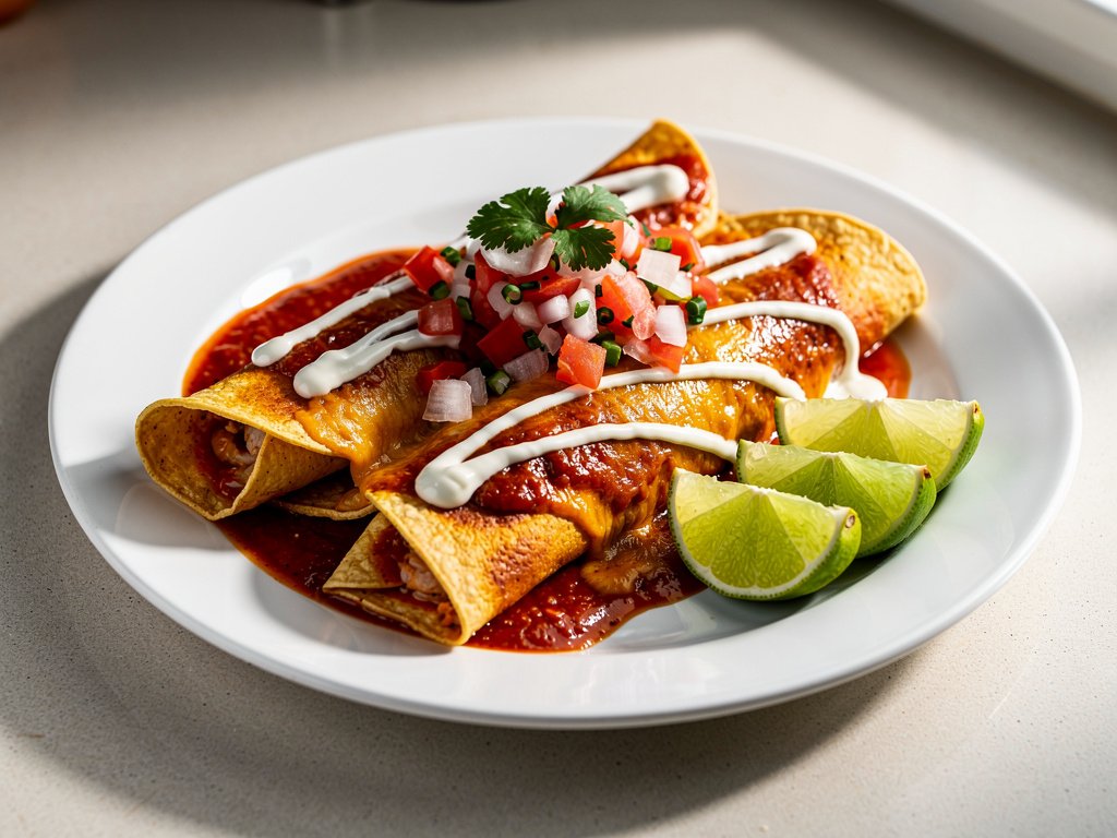 Baked Black Bean Enchiladas with Lime Crema and Pico de Gallo