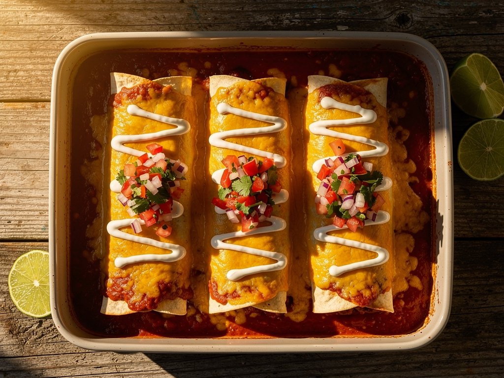 Baked Black Bean Enchiladas with Pico de Gallo and Lime Crema
