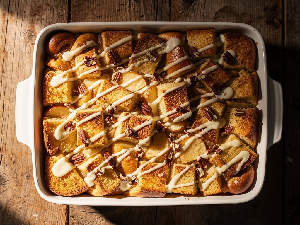 Baked Cinnamon Apple French Toast with Maple Pecan Glaze