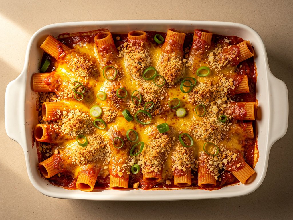 Baked Rigatoni with Plant-Based Protein Ragù and Cheesy Panko Crust
