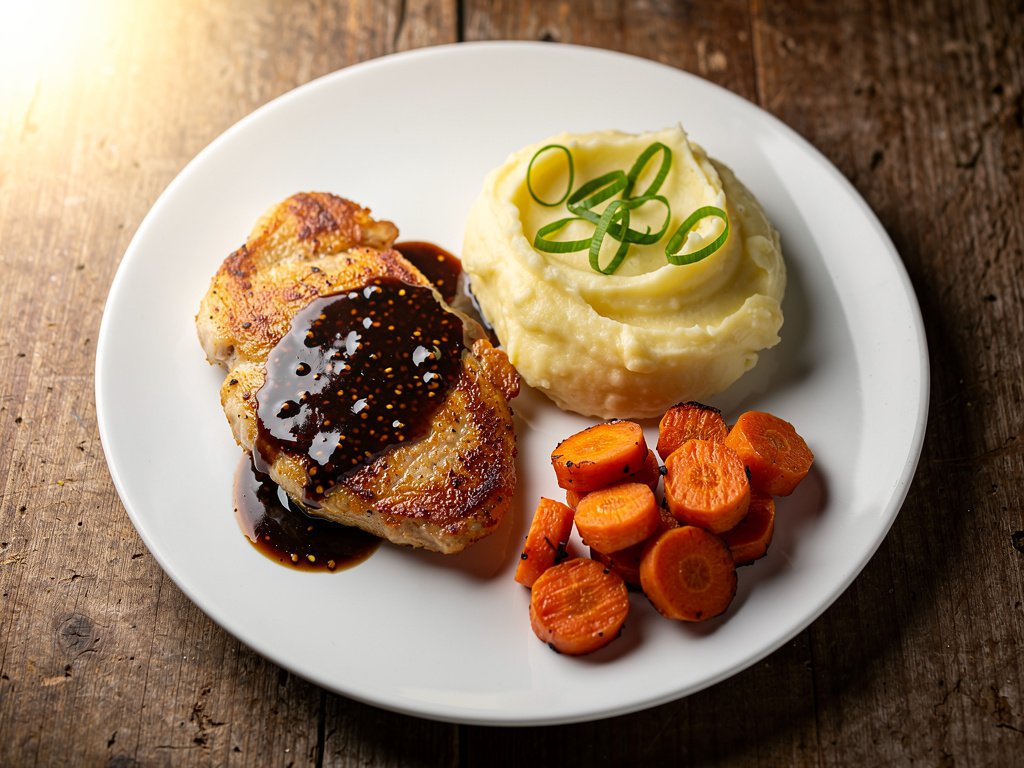 Balsamic Fig Chicken with Mashed Potatoes and Roasted Carrots