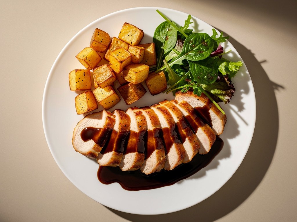 Balsamic Fig Chicken with Roasted Potatoes and Mixed Greens