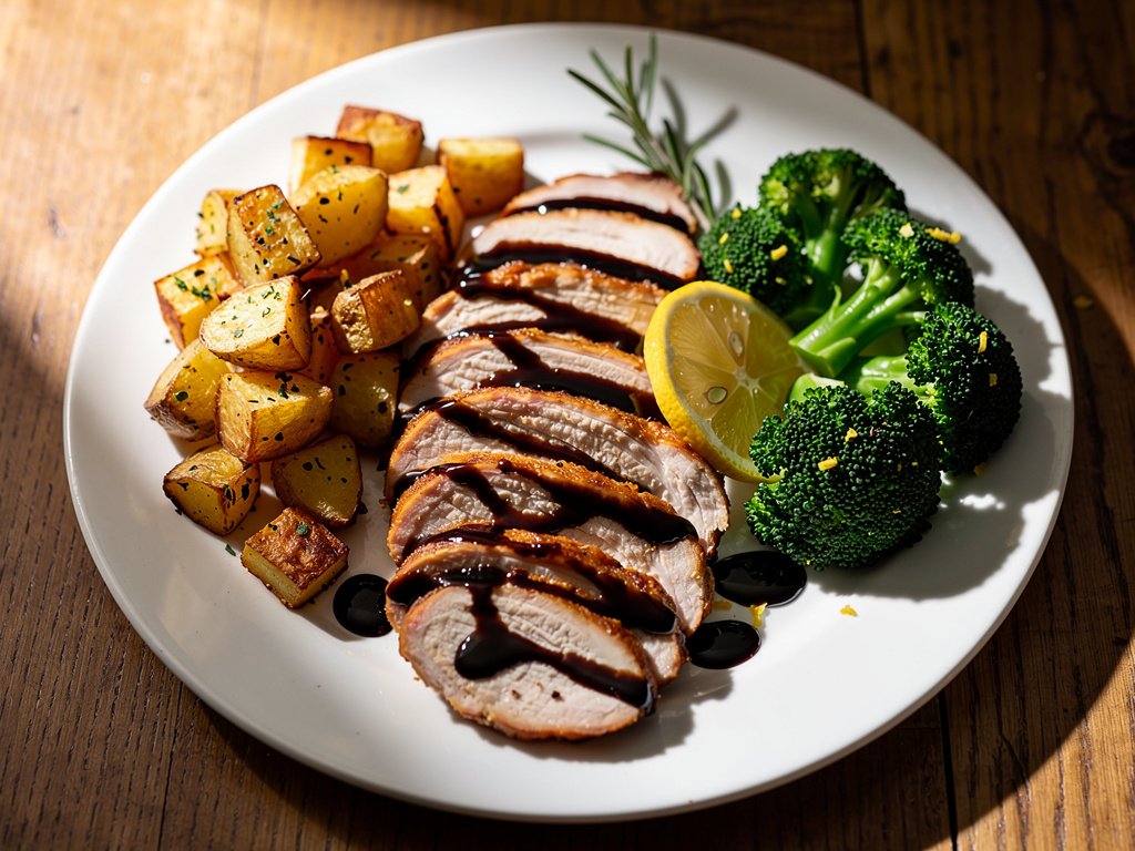 Balsamic Fig Chicken with Roasted Potatoes and Lemony Broccoli
