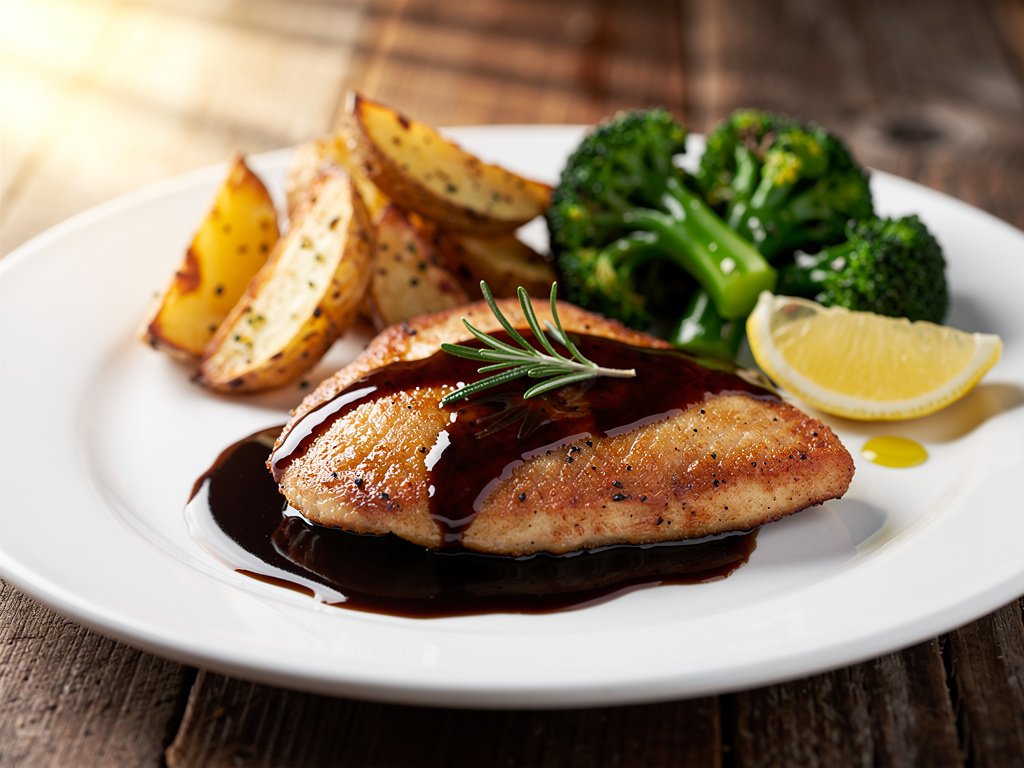Balsamic Fig Chicken with Roasted Potatoes and Lemony Broccoli