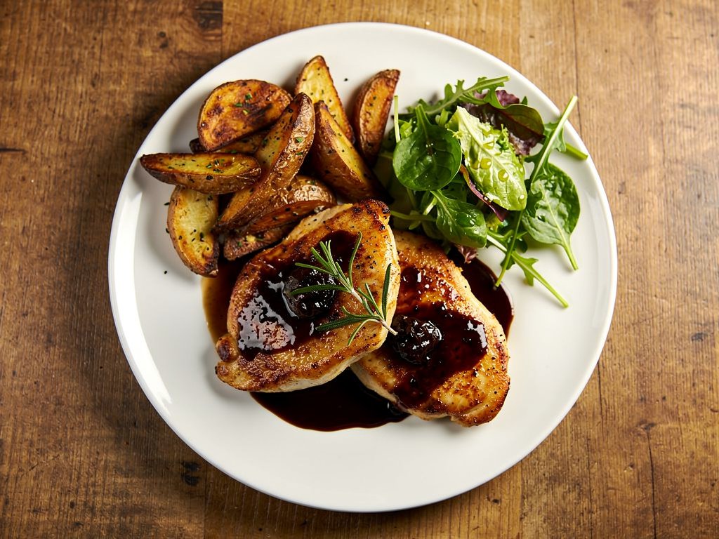 Balsamic Fig Chicken with Roasted Potatoes and Mixed Greens