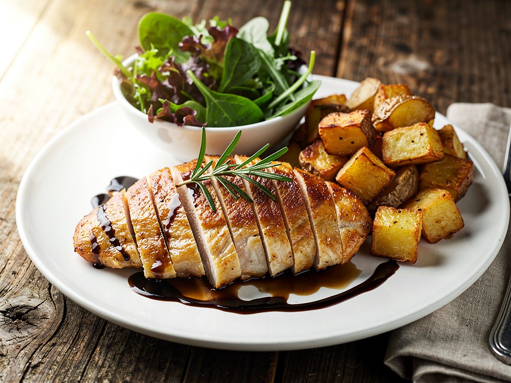 Balsamic Fig Chicken with Roasted Potatoes and Mixed Greens