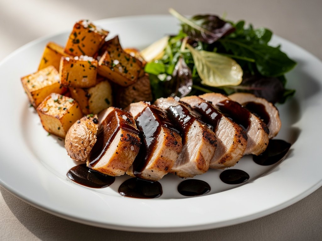 Balsamic Fig Chicken with Roasted Potatoes and Mixed Greens