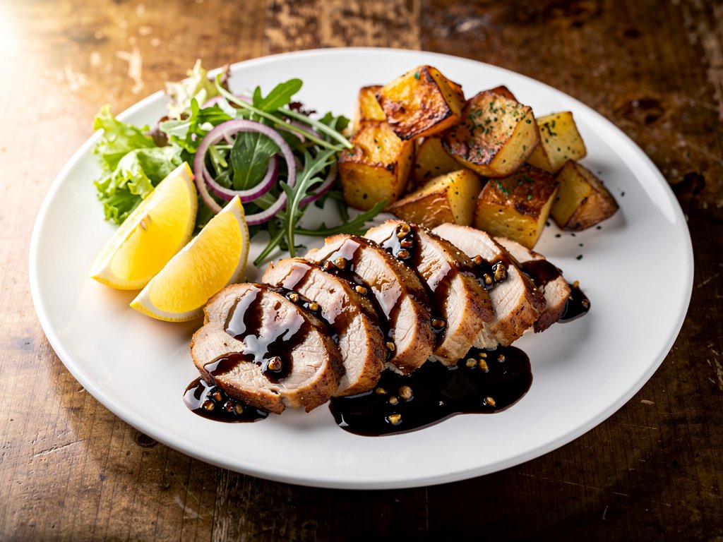 Balsamic Fig Chicken with Roasted Potatoes and Greens