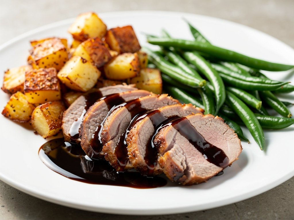 Balsamic Fig Pork Tenderloin with Rosemary Potatoes and Green Beans