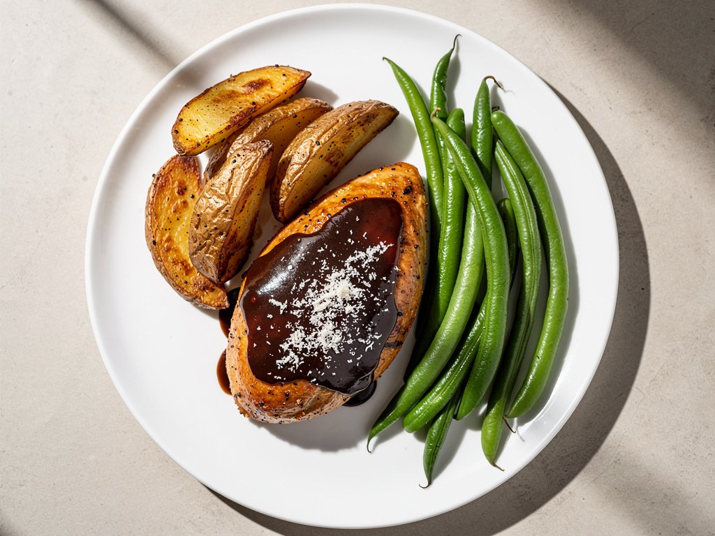Balsamic Glazed Chicken with Roasted Potatoes and Green Beans (Plus Pesto Pasta Lunch)