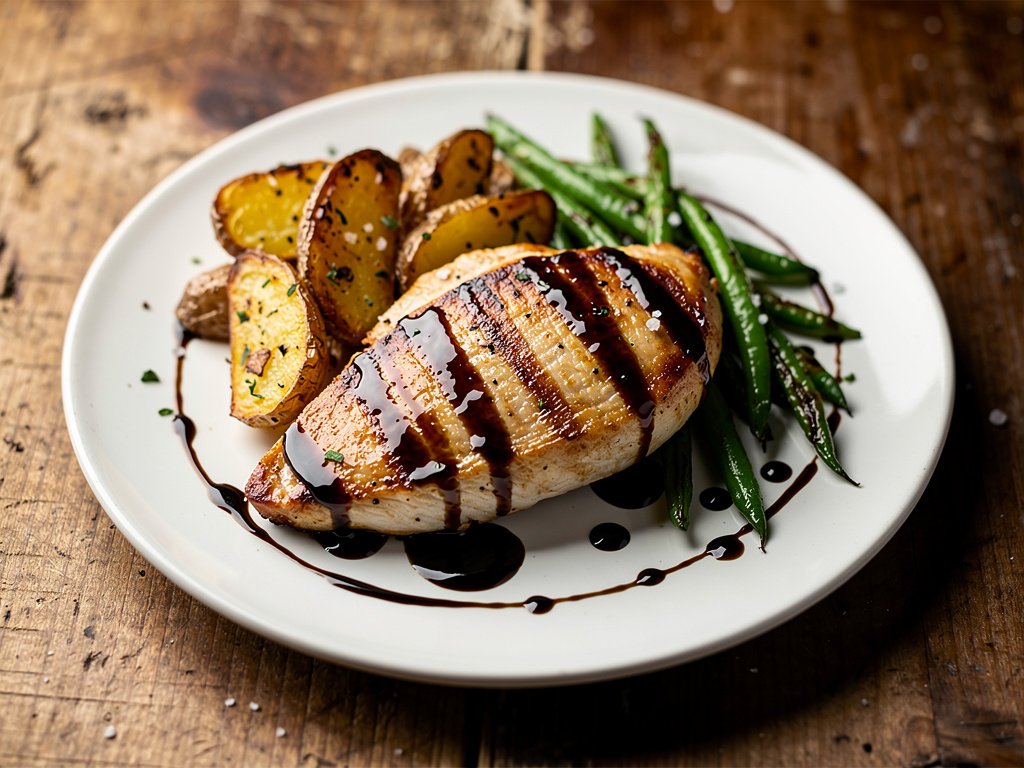 Balsamic Glazed Chicken with Roasted Potatoes and Green Beans (Plus Pesto Pasta Lunch)