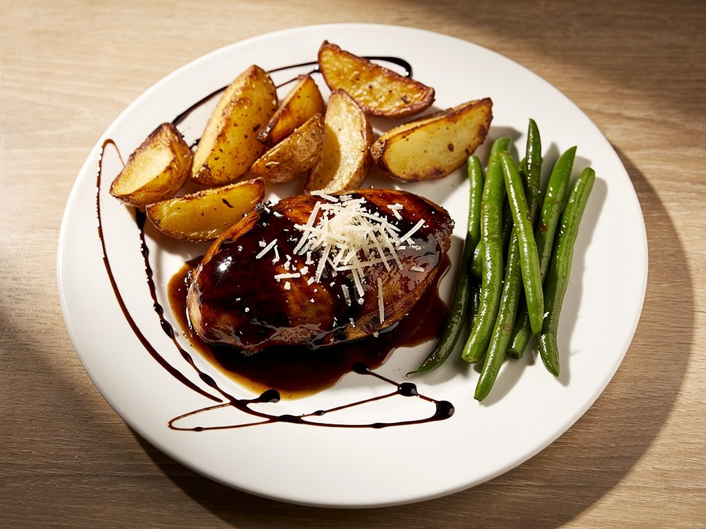 Balsamic Glazed Chicken with Roasted Potatoes and Green Beans (Plus Pesto Pasta Lunch)