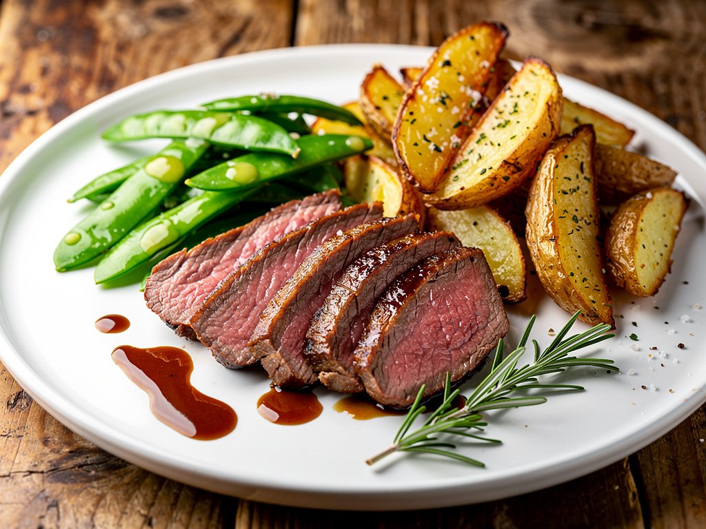 Balsamic Sirloin Steak with Roasted Potatoes and Snap Peas