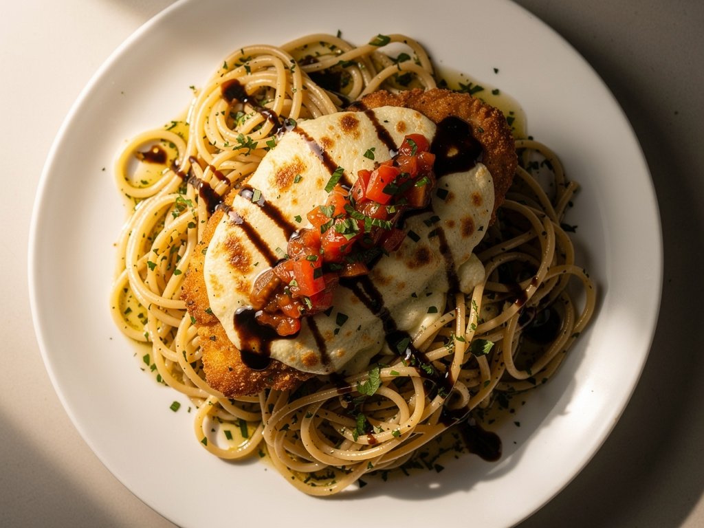 Balsamic Tomato Herb Chicken with Buttery Garlic Spaghetti