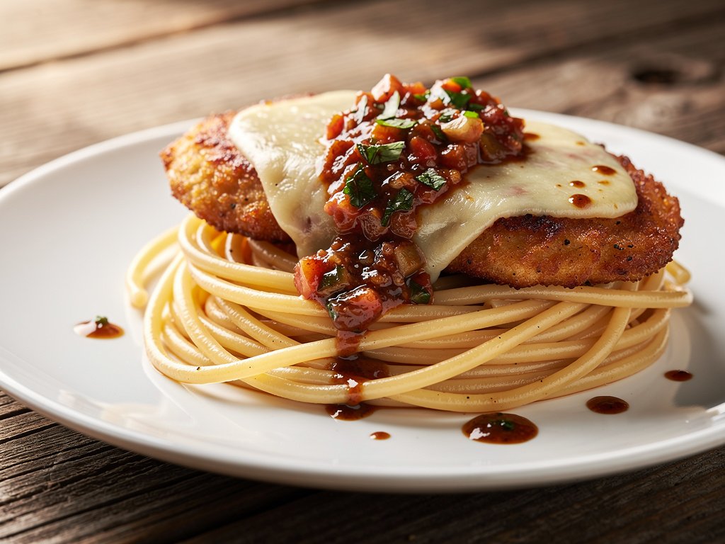 Balsamic Tomato Herb Chicken with Garlic Butter Spaghetti
