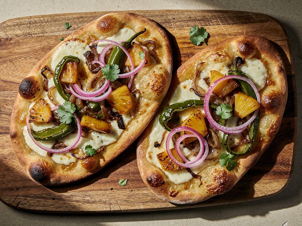 Sweet and Spicy BBQ Pineapple Flatbread with Caramelized Onions and Poblano