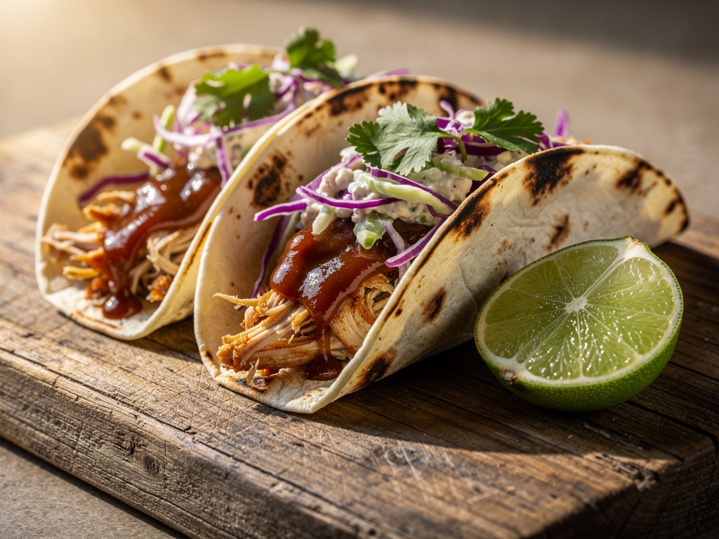 15-Minute BBQ Pulled Chicken Tacos with Creamy Slaw