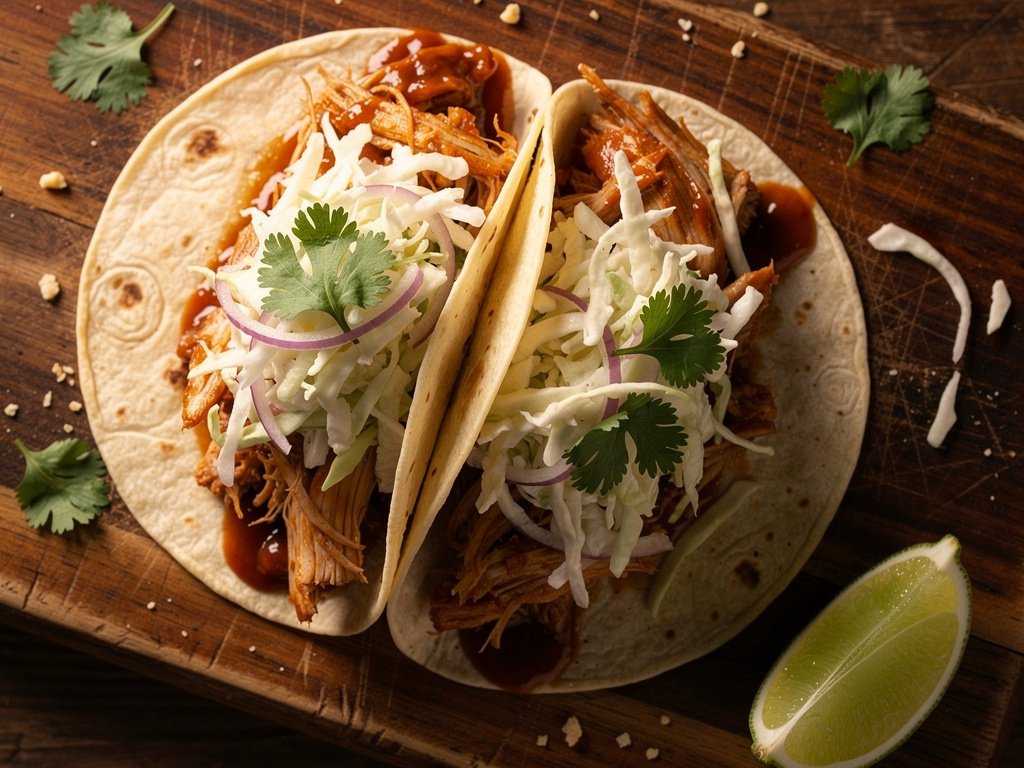 15-Minute BBQ Pulled Chicken Tacos with Creamy Slaw