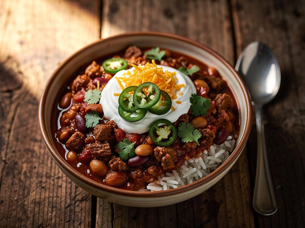 Hearty Beef and Chorizo Chili with Rice (Plus Burrito Lunch)