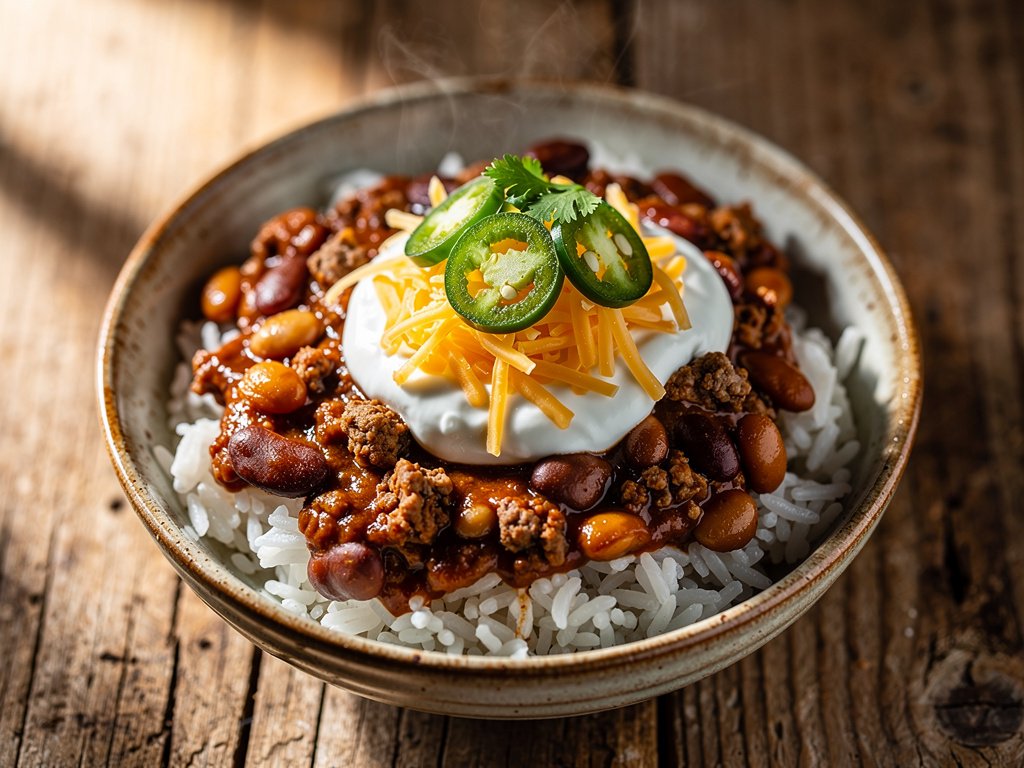 Hearty Beef and Chorizo Chili with Rice (Plus Burrito Lunch)