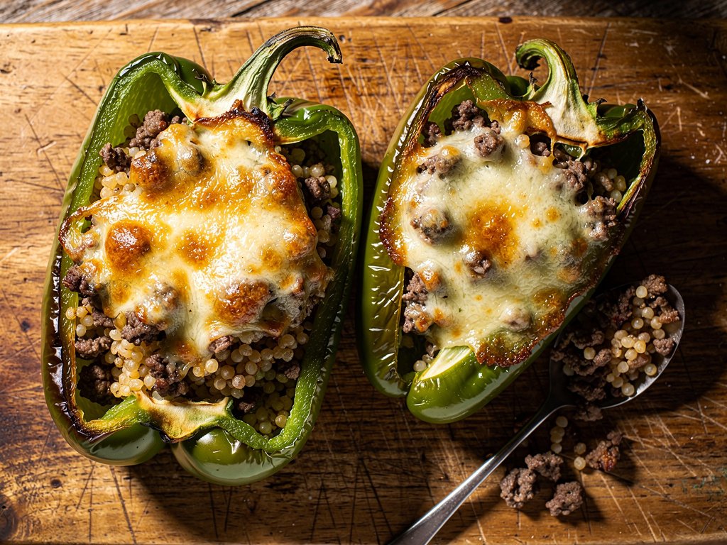 Hearty Beef and Couscous Stuffed Bell Peppers with Melted Mozzarella