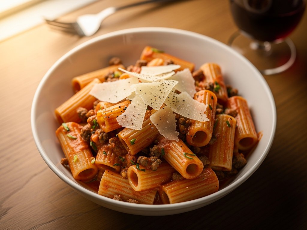 Beef and Zucchini Rigatoni with Creamy Tomato Sauce