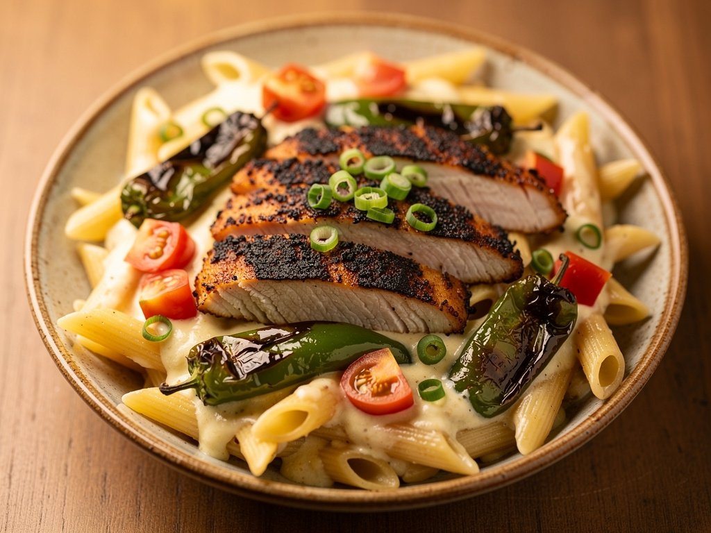 Blackened Chicken Penne with Creamy Monterey Jack Sauce