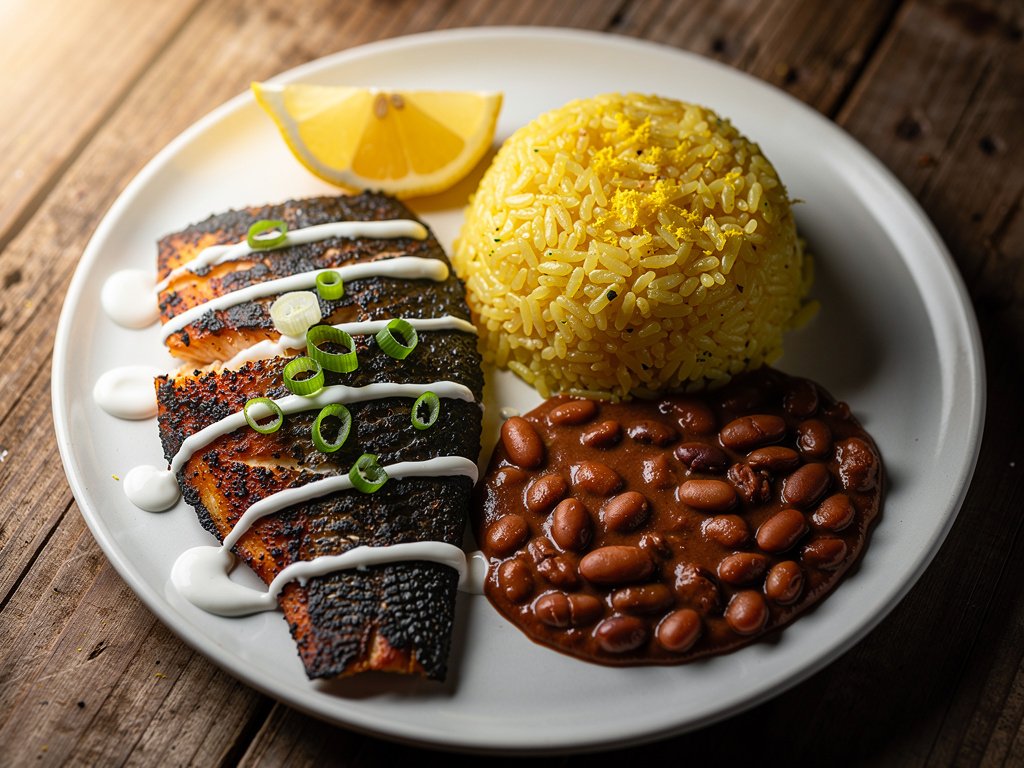 Blackened Tilapia with Red Beans and Lemon Rice