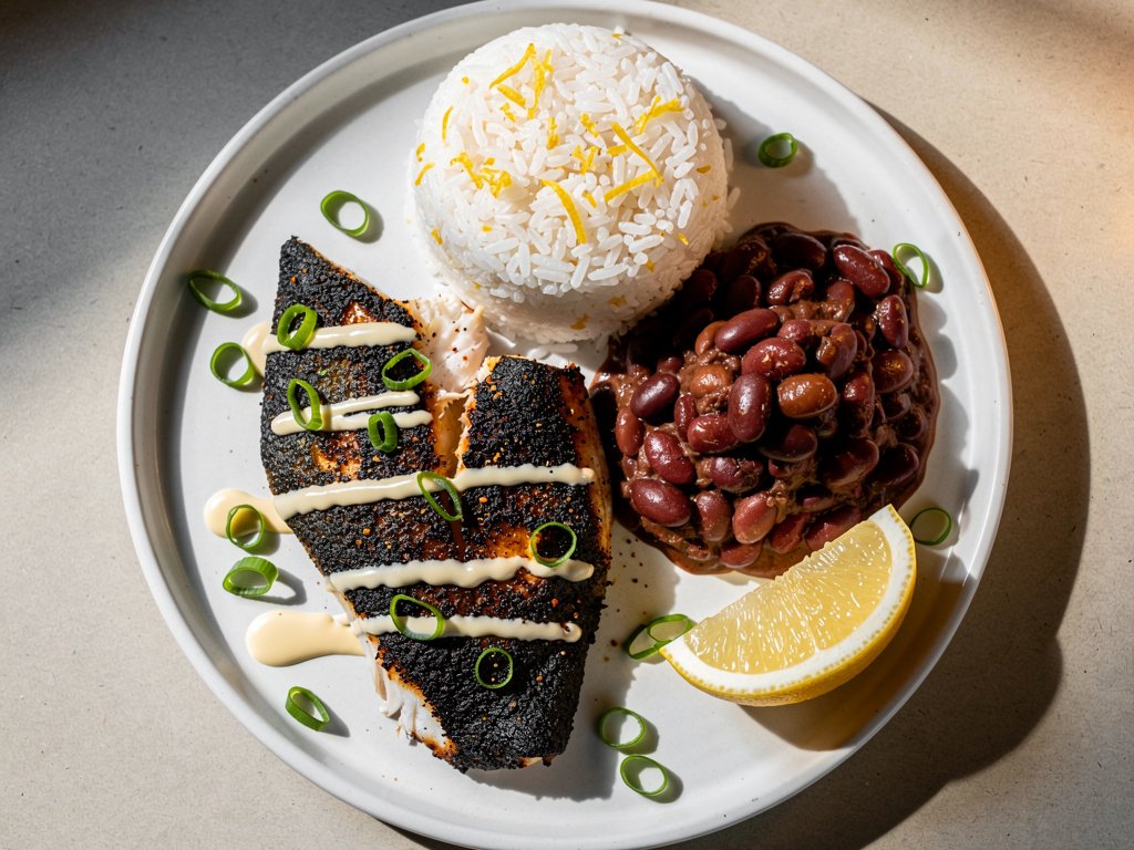 Blackened Tilapia with Red Beans and Lemon Rice