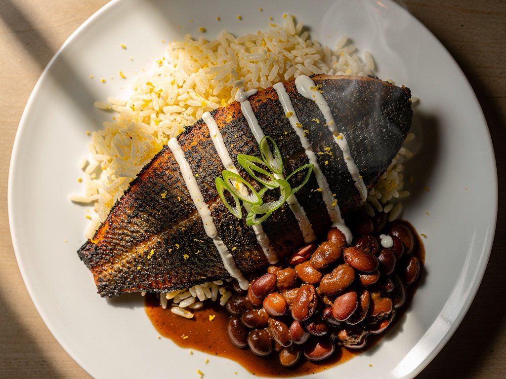 Blackened Tilapia with Red Beans and Lemon Rice