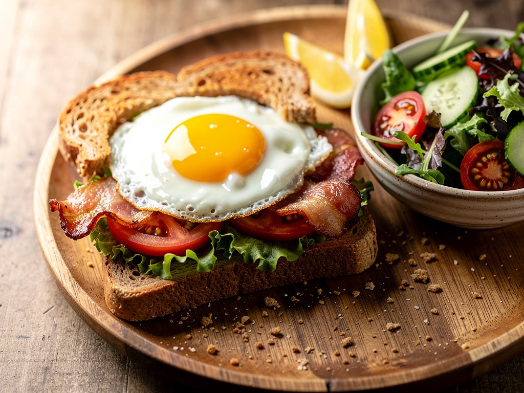 BLT and Egg Sandwich with Fried Egg in Toast Hole