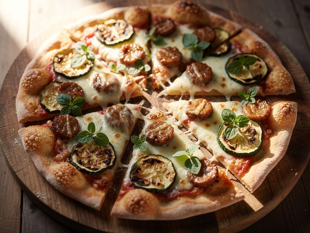 Broiled Zucchini and Chicken Sausage Flatbread Pizzas