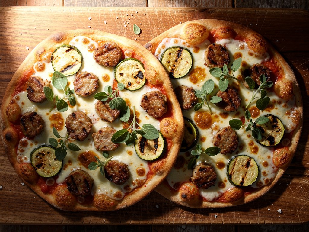 Broiled Zucchini and Chicken Sausage Flatbread Pizzas
