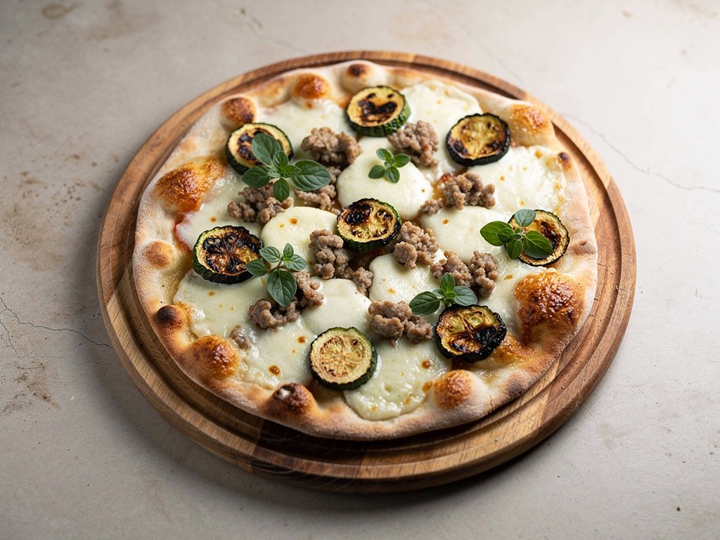 Broiled Zucchini and Chicken Sausage Flatbread Pizzas