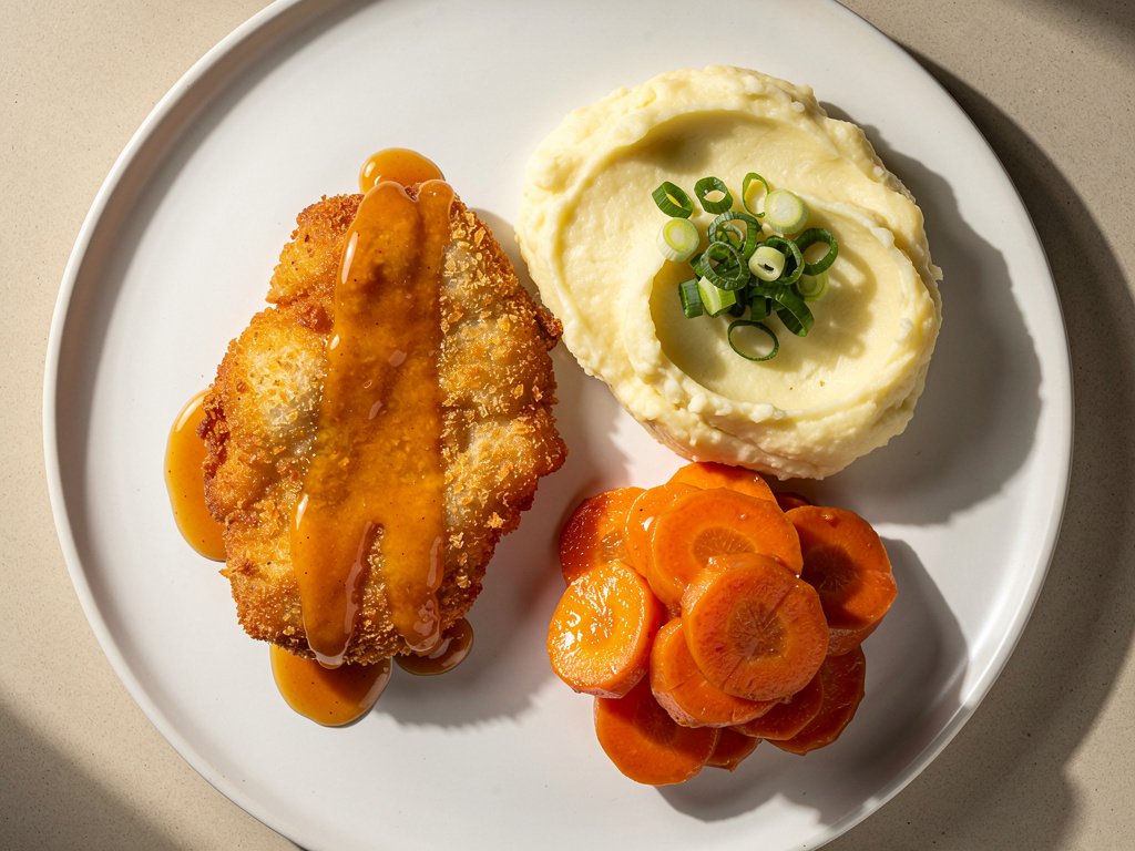 Buffalo Chicken Cutlets with Honey Drizzle and Mashed Potatoes