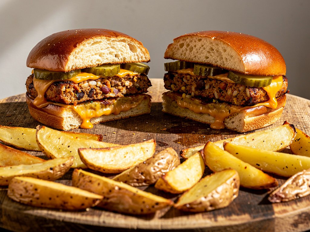 Cajun Bean Burgers with Crispy Potato Wedges and Secret Sauce