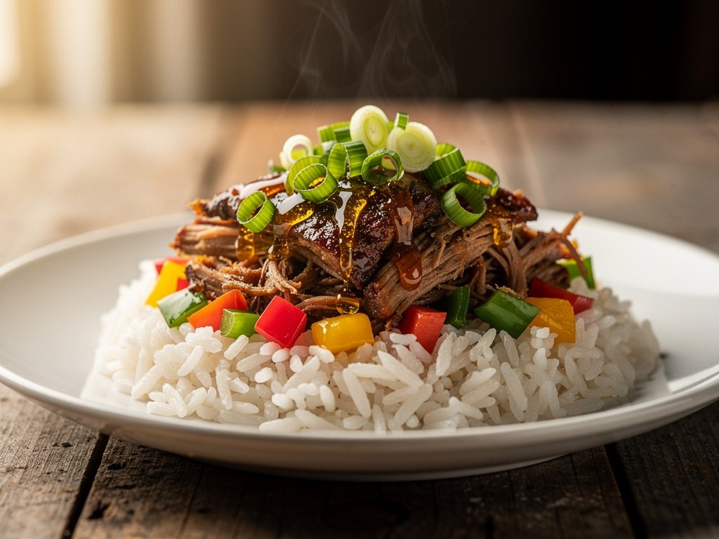 20-Minute Cajun Pulled Pork with Rice and Peppers