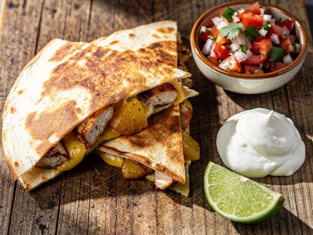Caramelized Pineapple Chicken Quesadillas with Pico de Gallo