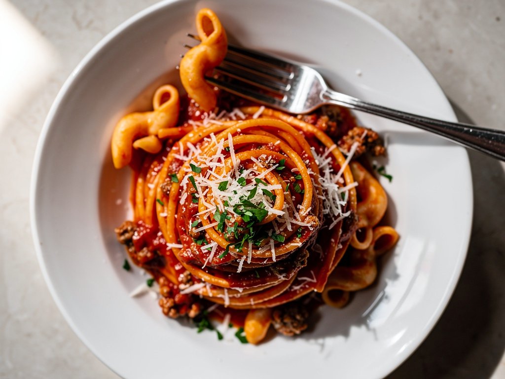 Cavatappi Pasta with Beef Ragu and Parmesan