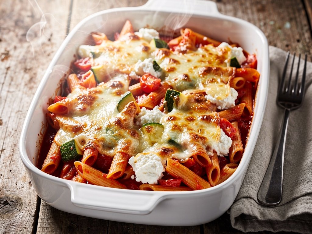 Cheesy Baked Penne with Zucchini and Herbed Ricotta