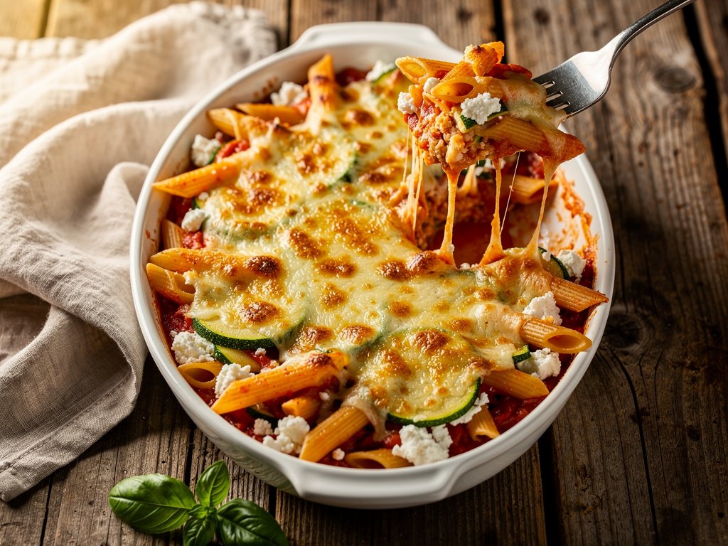 Cheesy Baked Penne with Zucchini and Herbed Ricotta