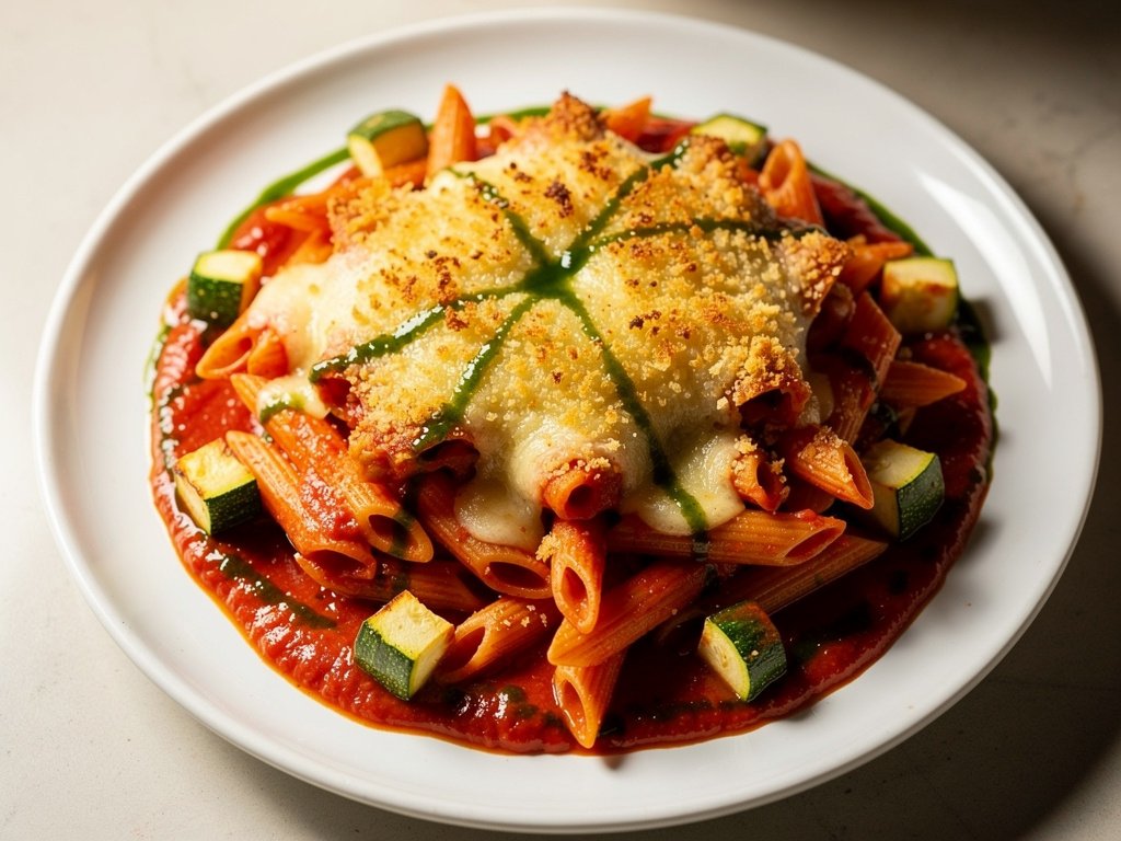 Cheesy Baked Penne with Zucchini and Marinara