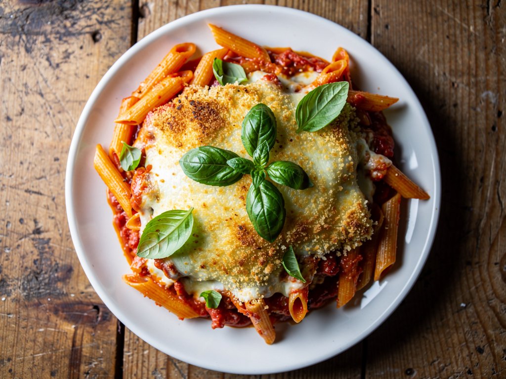 Cheesy Baked Penne with Zucchini and Marinara