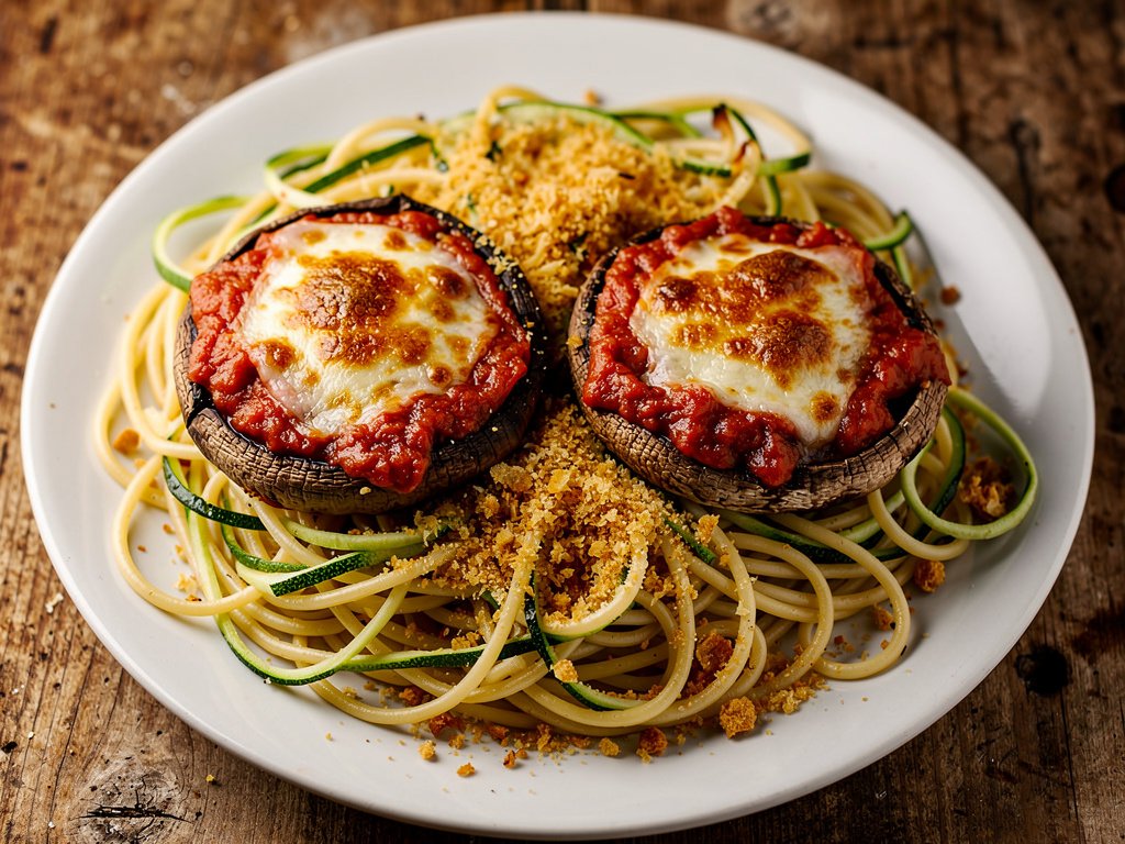 Cheesy Portobello Mushroom Cups with Spaghetti and Zucchini