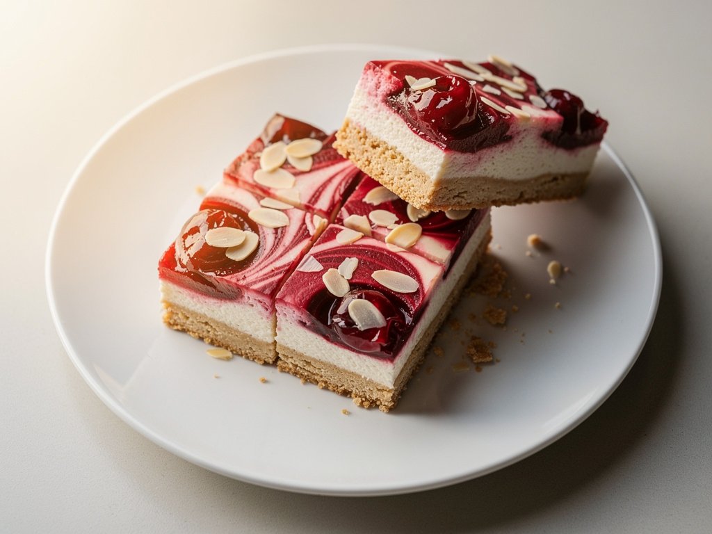 Cherry Almond Cheesecake Bars with Cookie Crust